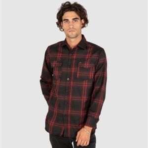 UNIT Shirt Men L Red Black Plaid Flannel Art Based StreetWear Action Sport Brand